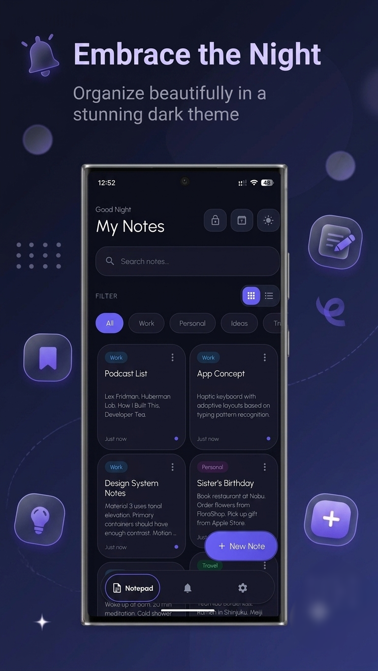 NoteMate Reminders Screen
